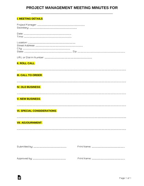Project Management Meeting Minutes Template