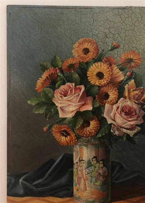 Antikes Stillleben Ölgemälde Auf Tafel Blumen In Einer Vase Etsy