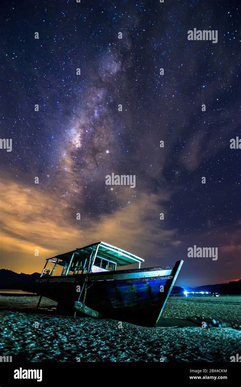 Amazing Beautiful Of Night Sky Milky Way Galaxy With Abandon Fisherman