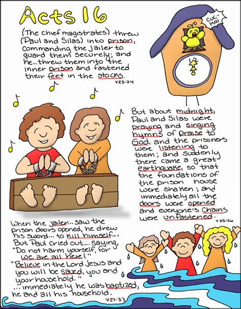 Activities include tracing and copying the verse, a word search, a word block activity, a simple unscramble, and a coloring page. Doodle Through The Bible: Acts 16