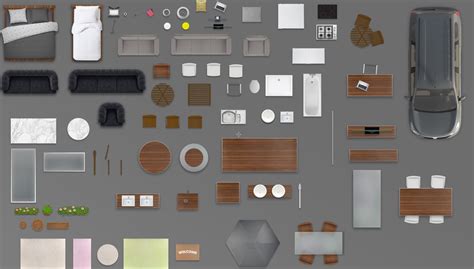 Autocad blocks of desks, office armchairs, office sofas and chairs. 2d furniture floorplan top view PSD 3D model render black ...