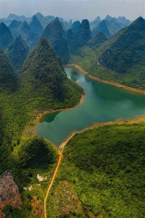 China Guilin Lijiang River National Park Mountains River Green Top