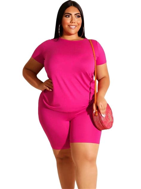 Plus Size Casual Sheer Two Piece Shorts Set Wholesale Two Piece