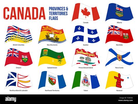 Canada All Provinces And Territories Flag Waving Vector Illustration On