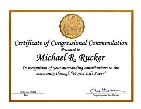 Michael Rucker Recognition From The United States Congress