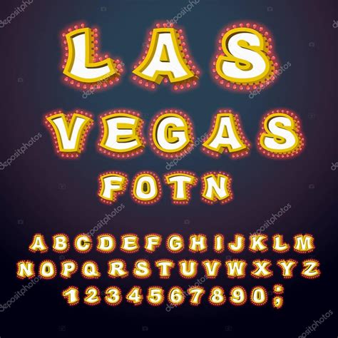 Las Vegas Font Glowing Lamp Letters Retro Alphabet With Lamps Stock