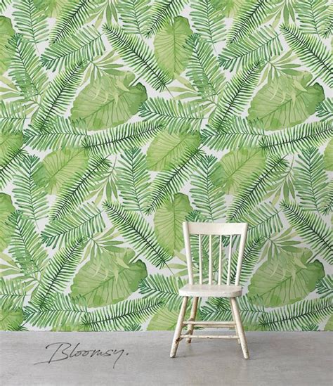 Removable Wallpaper Tropical Leaves Wallpaper Wall Mural Etsy Papel