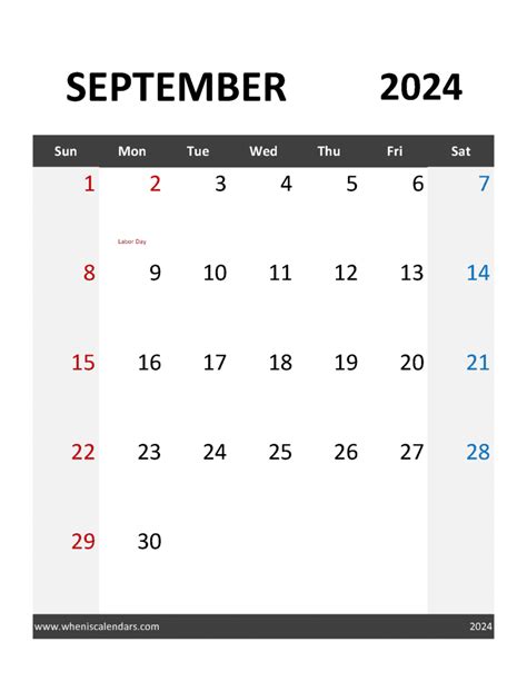 Blank 2024 September Calendar Monthly Calendar