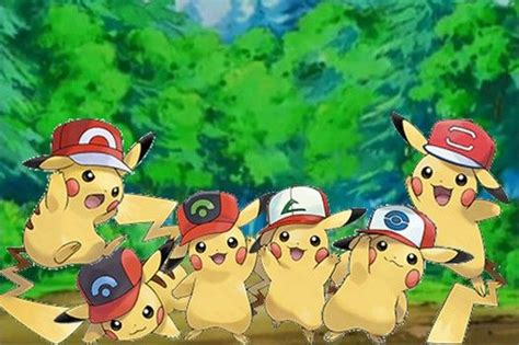 Pikachu Wearing Ashs Hats Warna