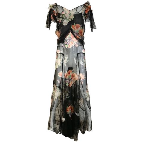 Floral Print Silk And Lace Gown 1930s At 1stdibs