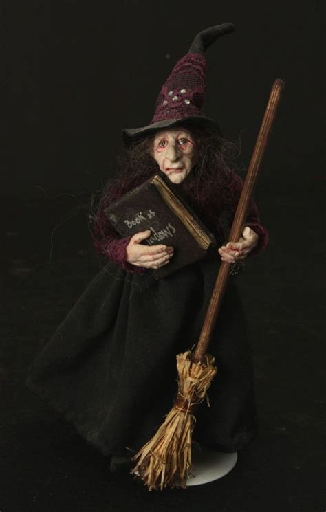 Classical Witch With A Sorrowful Face Broom And Book Of Shadows Ooak