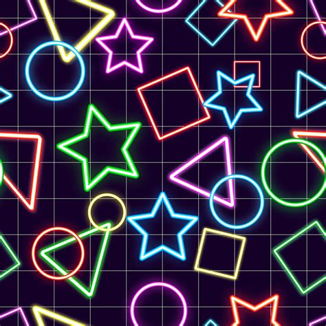 Seamless Pattern Background With Various Geometric Shapes Neon Design