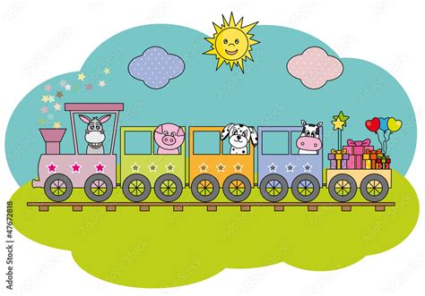 Tren Infantil Con Los Animales De La Granja Stock Vector Adobe Stock