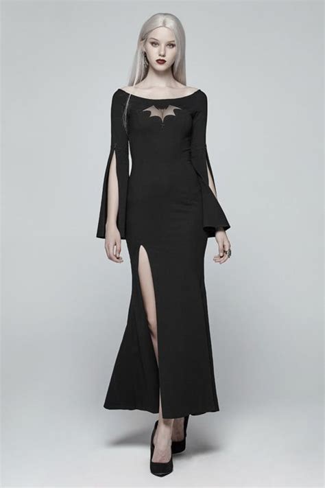 Vespertilio Bat Black Gothic Dress By Punk Rave Maxi Dress With Sleeves Long Sleeve Maxi