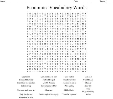 Economics Vocabulary Words Word Search - Wordmint | Word Search Printable