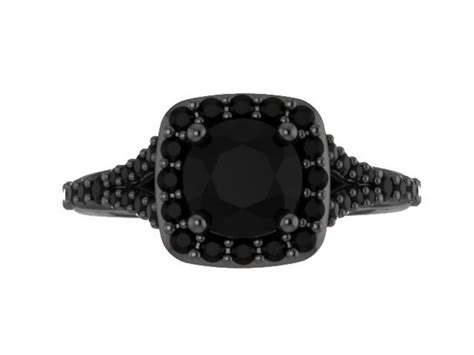 Black Diamond Engagement Ring Gemstone 14k Black Gold Ring Etsy