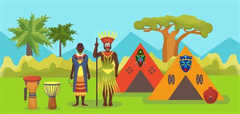 ilustración de tribus aborígenes africanas parejas nativas de piel negra personas hombre y mujer