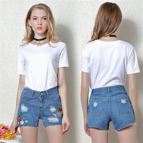 2017 New Pattern Summer Embroidery Cowboy Shorts Woman Embroidered High
