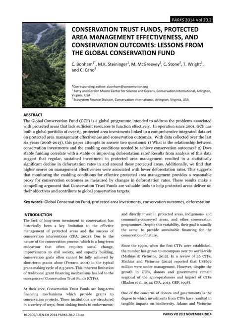 Pdf Conservation Trust Funds Protected Area Management Effectiveness