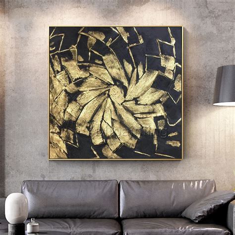 Gold And Black Modern Abstract Original Wall Art Paintings On Canvas