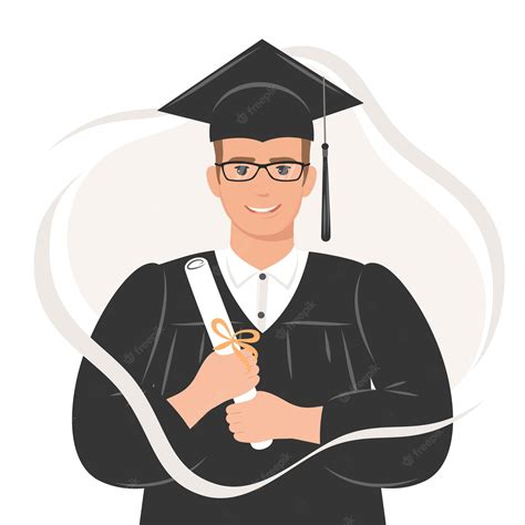 Premium Vector Happy Graduate Student With A Diploma Wearing A Robe