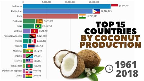 top 15 countries by coconut production tonnes from 1961 to 2018 youtube