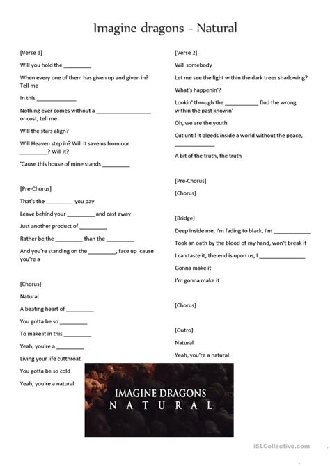 Song Imagine Dragons Natural English Esl Worksheets For Distance