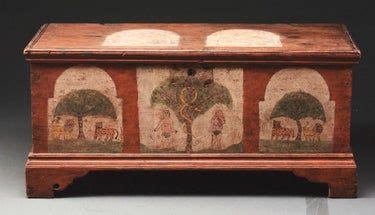 Wear with age and use noted. Fine PA Adam & Eve Decorated Dower Chest Mid 18th C. | Chest, Decor, Auction