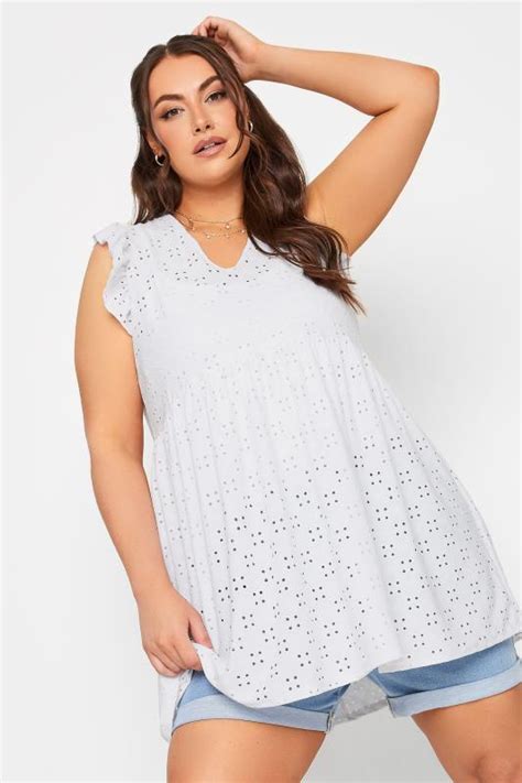 Limited Collection Plus Size White Broderie Anglaise Frill Top Yours