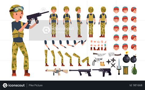 Animated Character Creation Set Of Soldier Illustration Army Men
