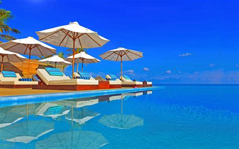 Download Summer Sky Turquoise Pool Reflection Horizon Blue Tropical