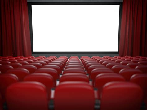 Movie Theater With Cinema Blank Screen And Rows Of Red Seats Mollys