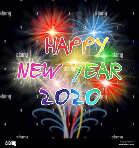 Happy New Year 2020 Fireworks Showing Pyrotechnics Celebration Stock