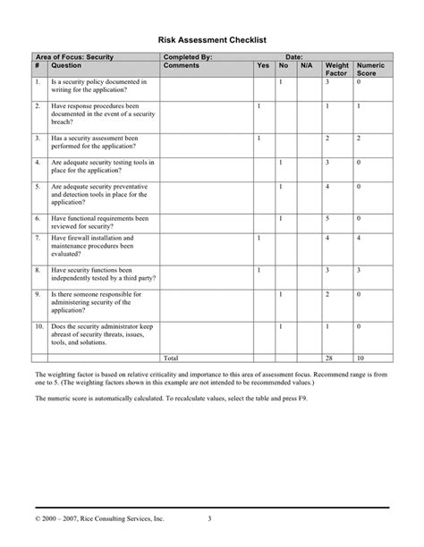Sample Risk Assessment Forms In Word And Pdf Formats Page Of