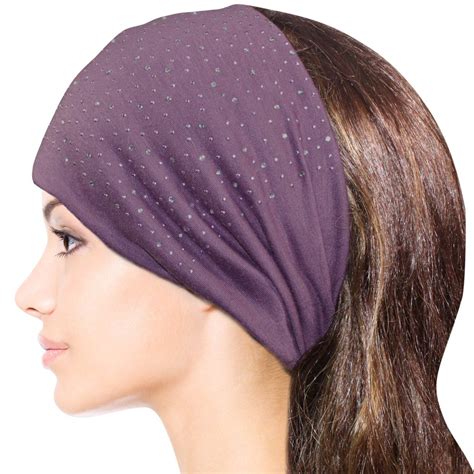 Sparkling Rhinestone And Dots Wide Elastic Headband Purple Soft