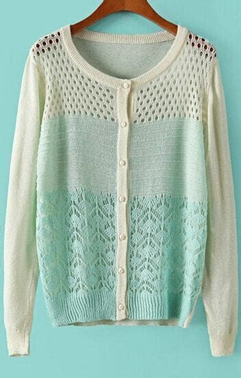 Mint Green Long Sleeve Floral Crochet Hollow Sweater Sheinsheinside