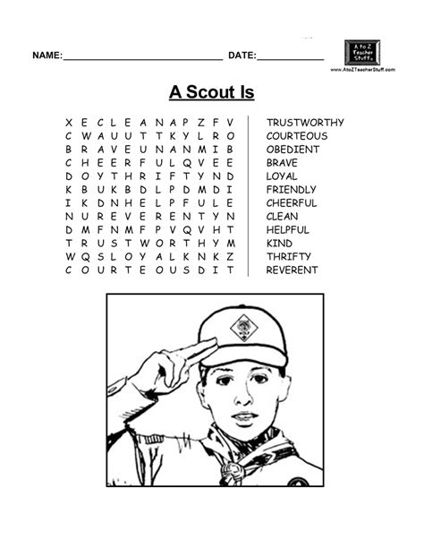 Word Search And Coloring Page For Scouts Boy Scout Activities Cub