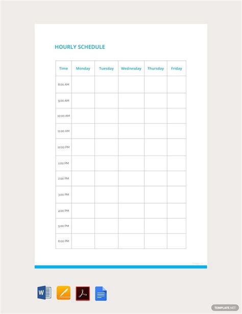 Free Blank Hourly Schedule Format Template Pdf Word Doc Apple