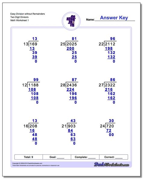 The first number 1 is too small, so we look at the first two numbers 18. Long Division Worksheets