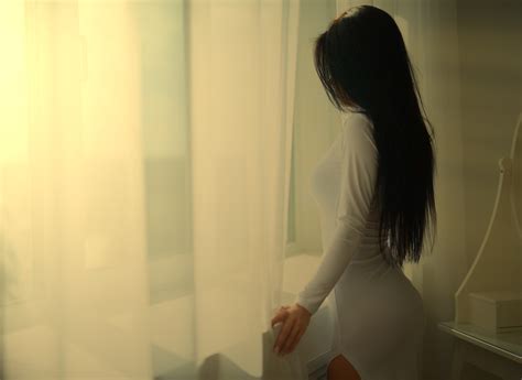 Women Long Hair Marina Shimkovich White Dress Black Hair Window 2048x1493 Wallpaper