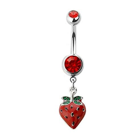 Body Accentz Belly Button Ring Strawberry Navel Ring Dangle