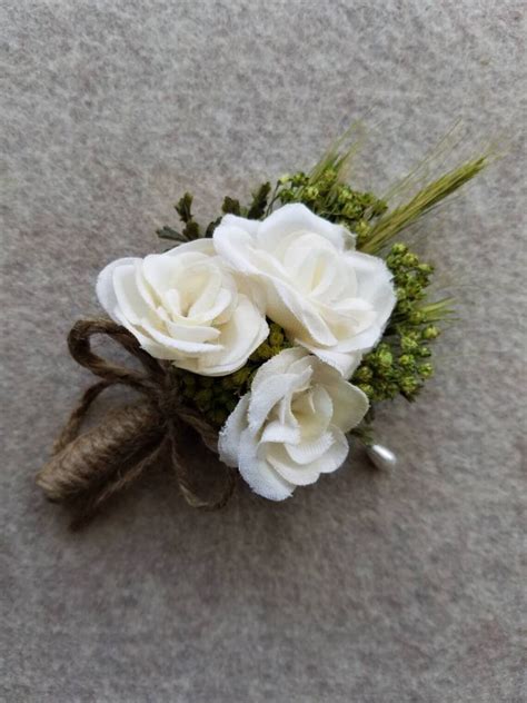 Wedding Boutonniere Boutineer White Ivory Roses With Etsy