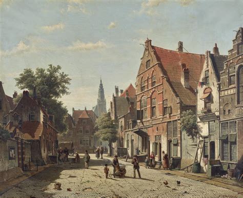 Willem Koekkoek A Sunny Street With A Distant Church Tower 19th