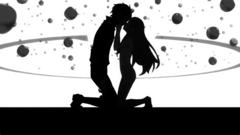 Cute Anime Couples Kissing In Black And White