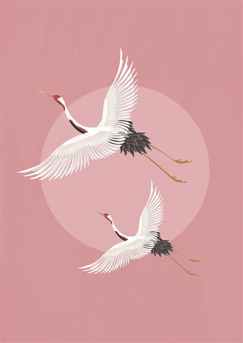 Japanese Cranes By Sara Gisabella Designs Illustration Minimalist