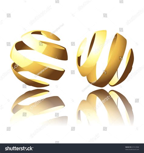 Set Of Abstract Spiral Sphere Designs With Gold Effect Stock Vector
