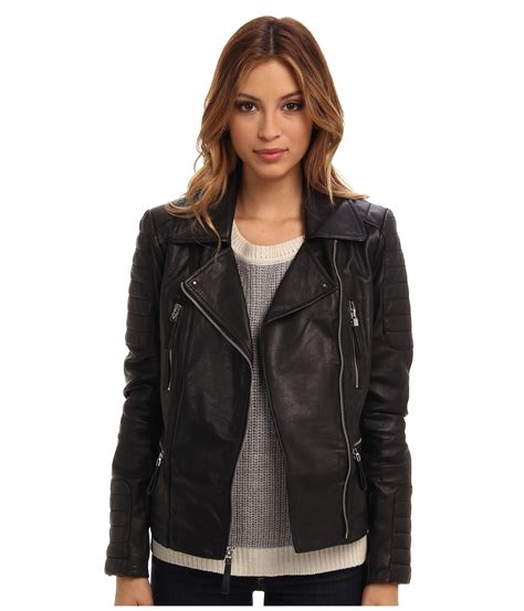 Lyst Vince Camuto Leather Moto Jacket With Quilted Patches In Black