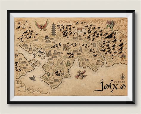 Pokémon Johto Map Poster Handmade Canvas Print Chikorita Cyndaquil