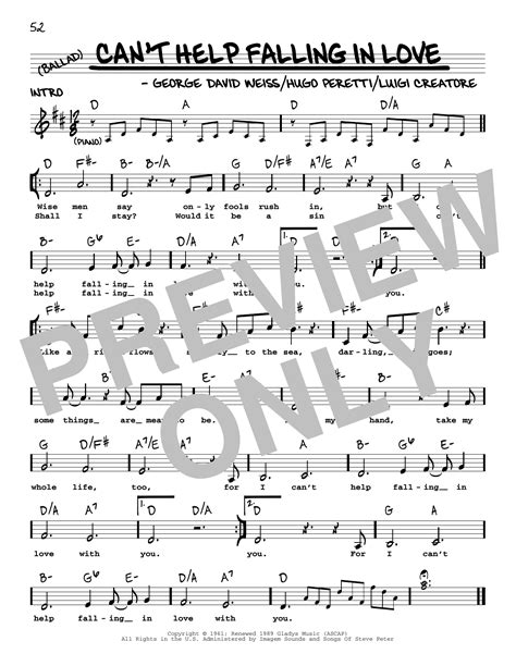 Can T Help Falling In Love Sheet Music Elvis Presley Real Book Melody Lyrics Chords