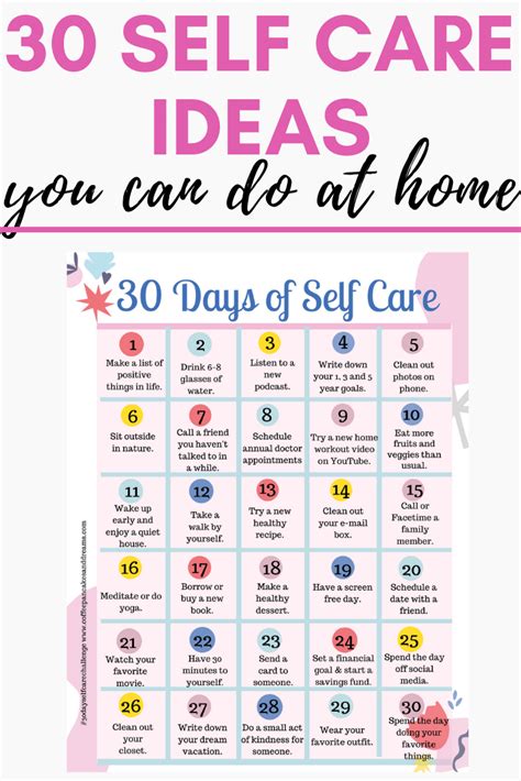 30 Day Self Care Calendar One Month Of Free Ideas To Do At Home